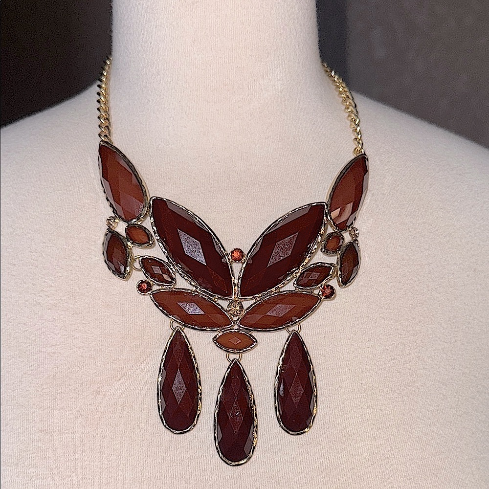 Julie Collection Gold and Brown Necklace with Teardrop Pendants